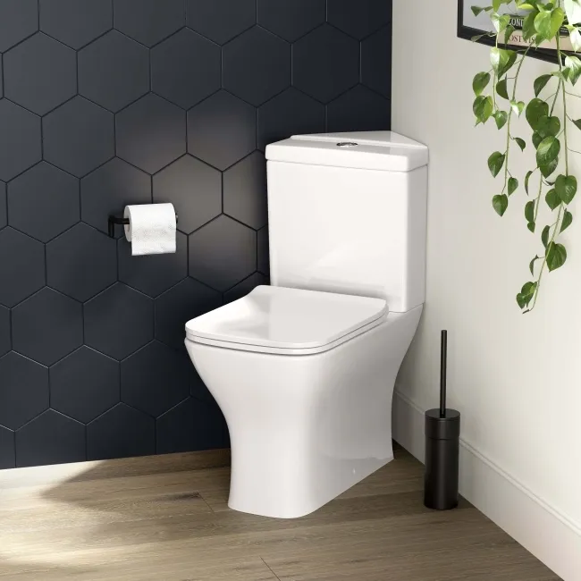 Atlanta Fully Back to Wall Close Coupled Corner Toilet With Soft Close Slim Seat