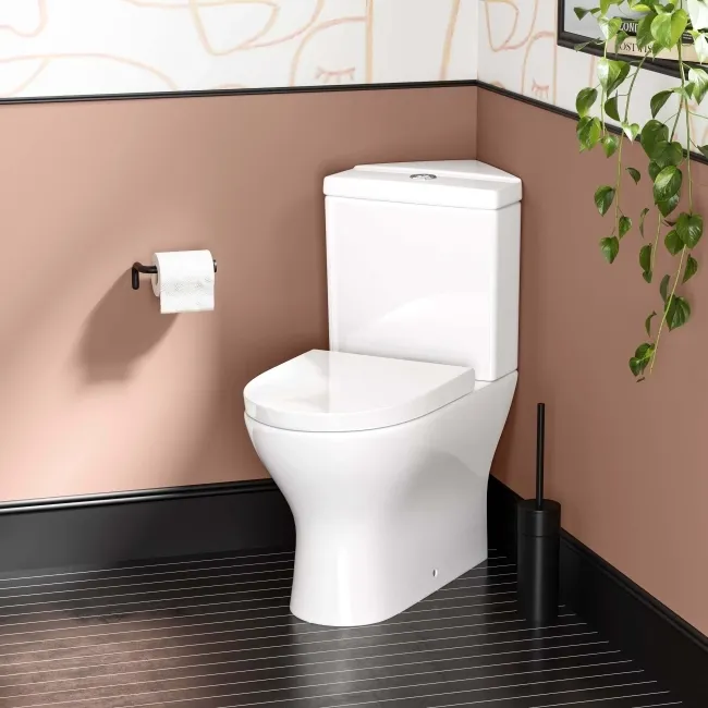 Orlando Rimless Fully Back to Wall Close Coupled Corner Toilet With Soft Close Seat