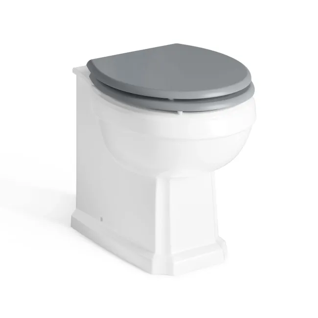 Hudson Traditional Back To Wall Toilet With Dove Grey Wooden Seat - Brushed Brass Hinges