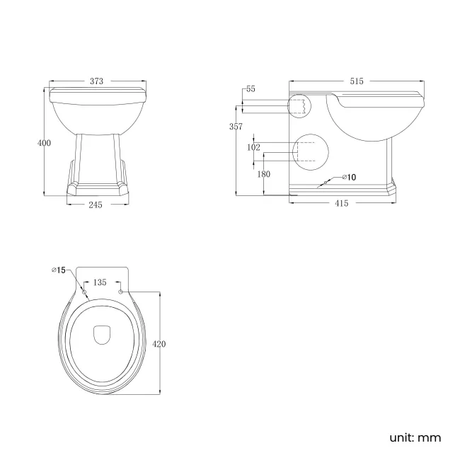 Hudson Traditional Back To Wall Toilet With Graphite Grey Wooden Seat - Brushed Brass Hinges