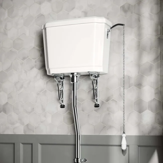 Hudson Traditional Close Coupled Toilet With High-level Cistern & Pedestal Basin Set - Double Tap Hole