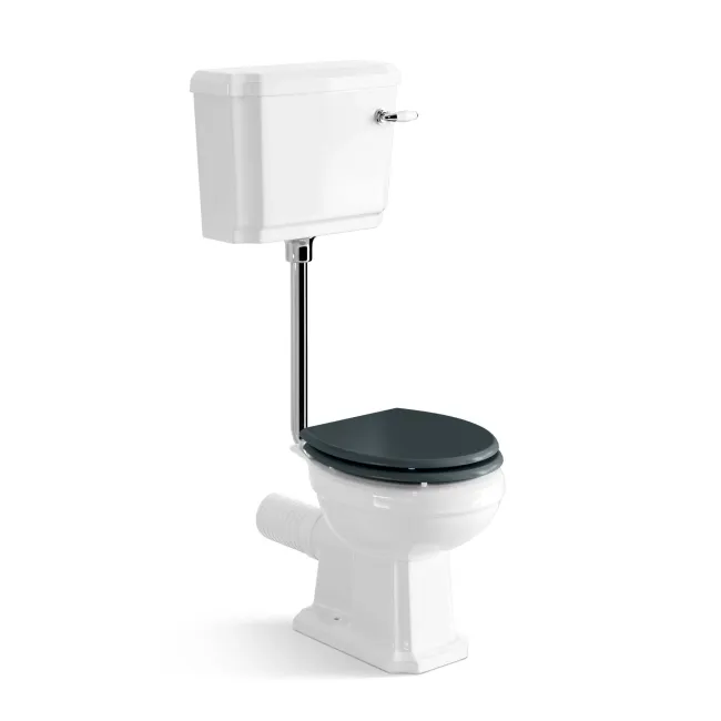 Hudson Traditional Low-Level Toilet With Inky Blue Seat & Pedestal Basin - Double Tap Hole