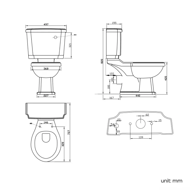 Hudson Traditional Close Coupled Toilet With Dove Grey Seat & Pedestal Basin - Single Tap Hole