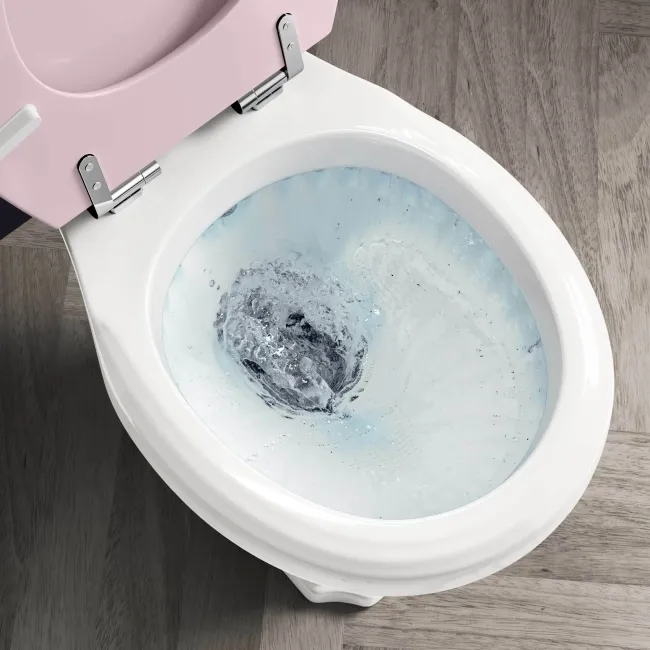 Hudson Traditional Close Coupled Toilet With Cashmere Pink Seat & Pedestal Basin - Single Tap Hole
