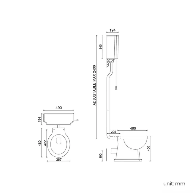 Hudson Traditional High-Level Toilet With Cotton White Seat & Pedestal Basin - Single Tap Hole