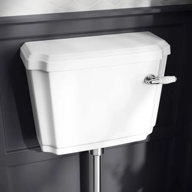 Hudson Traditional Low-Level Toilet With Cotton White Seat & Pedestal Basin - Double Tap Hole