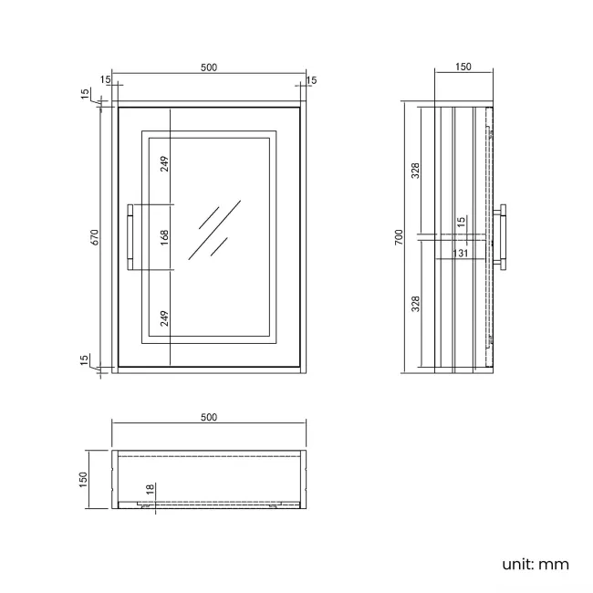 Inky Blue Mirror Cabinet 700x500mm - Brass Knurled Handles