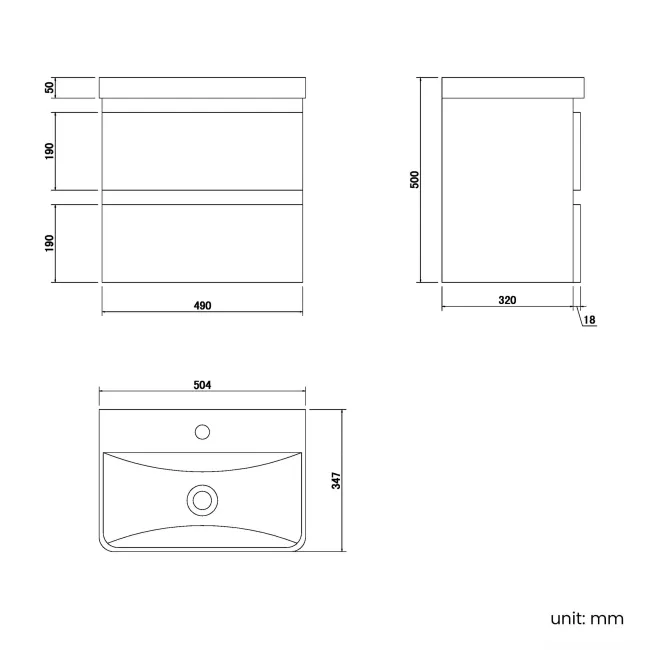Corsica Gloss White Wall Hung Slimline Basin Drawer Vanity 500mm