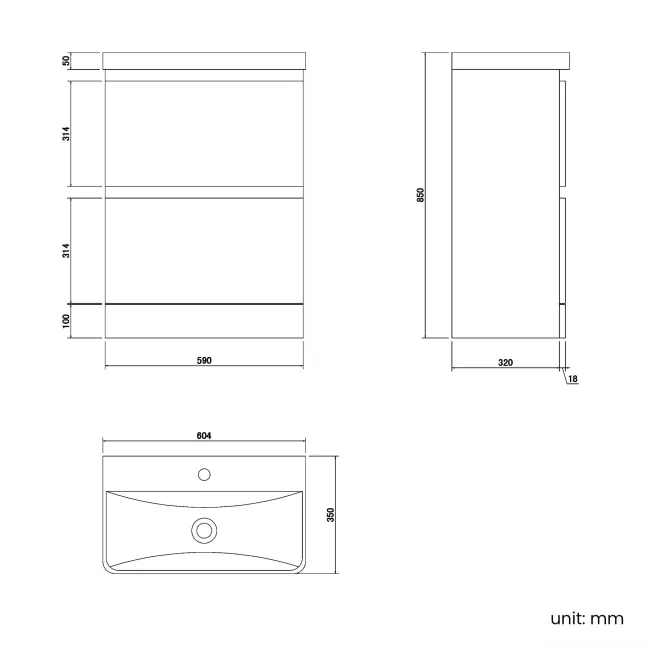 Corsica Gloss White Slimline Basin Drawer Vanity 600mm