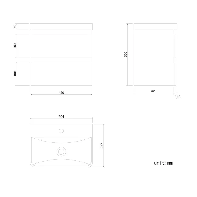 Corsica Storm Grey Wall Hung Slimline Basin Drawer Vanity 500mm
