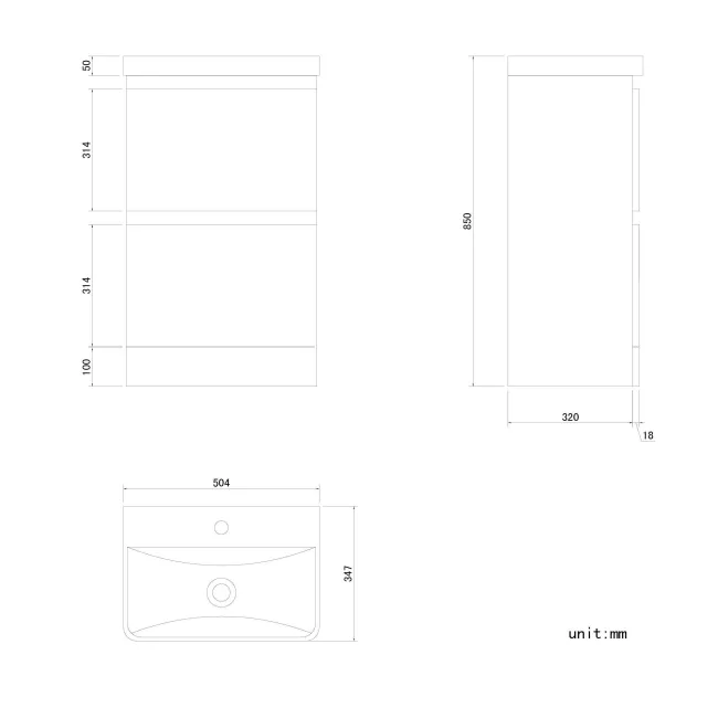Corsica Storm Grey Slimline Basin Drawer Vanity 500mm