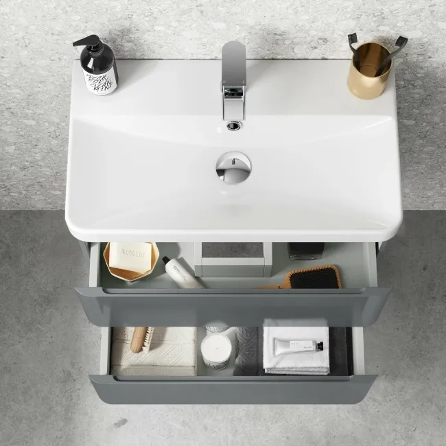 Corsica Storm Grey Wall Hung Slimline Basin Drawer Vanity 600mm