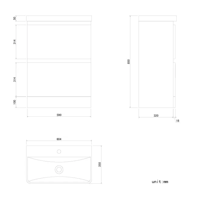 Corsica Storm Grey Slimline Basin Drawer Vanity 600mm