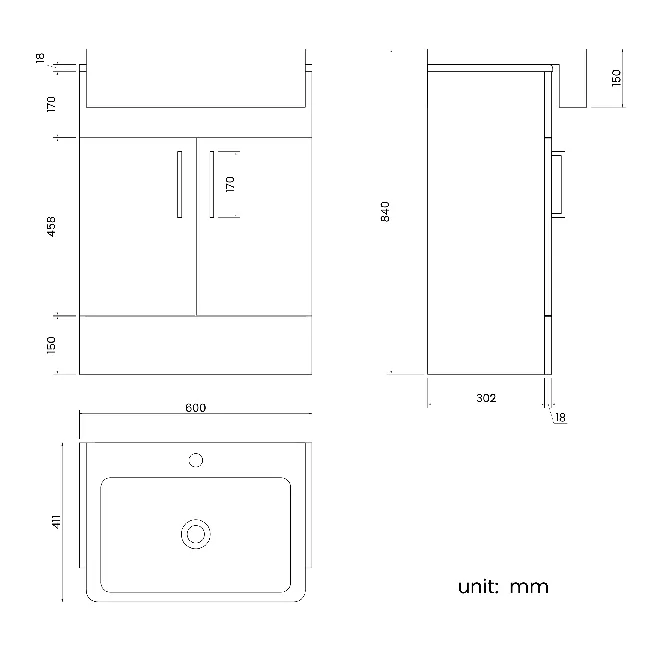 Harper Gloss White Vanity with Semi Recessed Basin 600mm