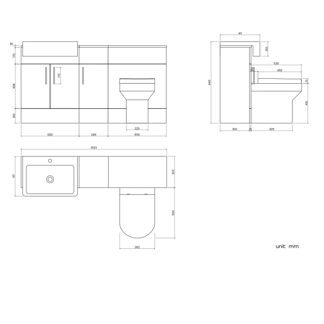 Harper Gloss White Combination Vanity Basin and Denver Toilet 1500mm