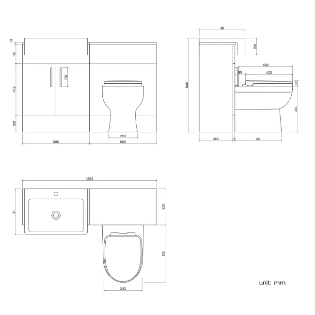 Harper Stone Grey Combination Vanity Basin and Seattle Toilet 1200mm