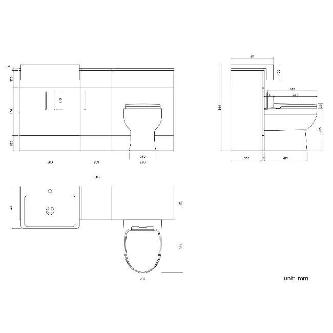 Harper Stone Grey Combination Vanity Basin and Seattle Toilet 1500mm