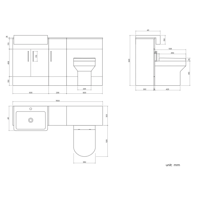 Harper Stone Grey Combination Vanity Basin and Denver Toilet 1500mm
