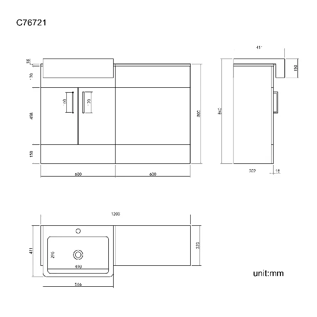 Harper Gloss White Basin Vanity and Back To Wall Toilet Unit 1200mm