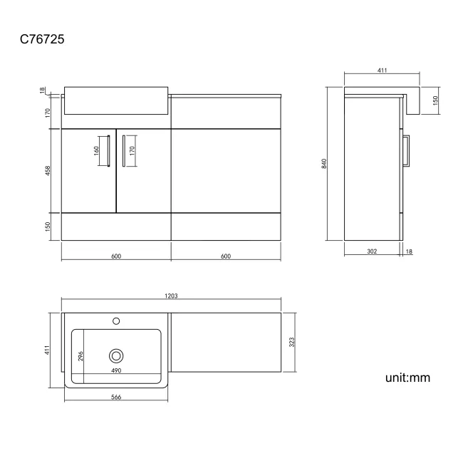 Harper Stone Grey Basin Vanity and Back To Wall Toilet Unit 1200mm
