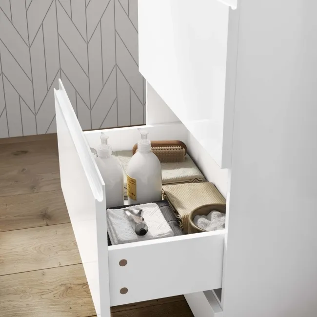 Trent Gloss White Vanity Drawer with Marble Top & Curved Counter Top Basin 600mm