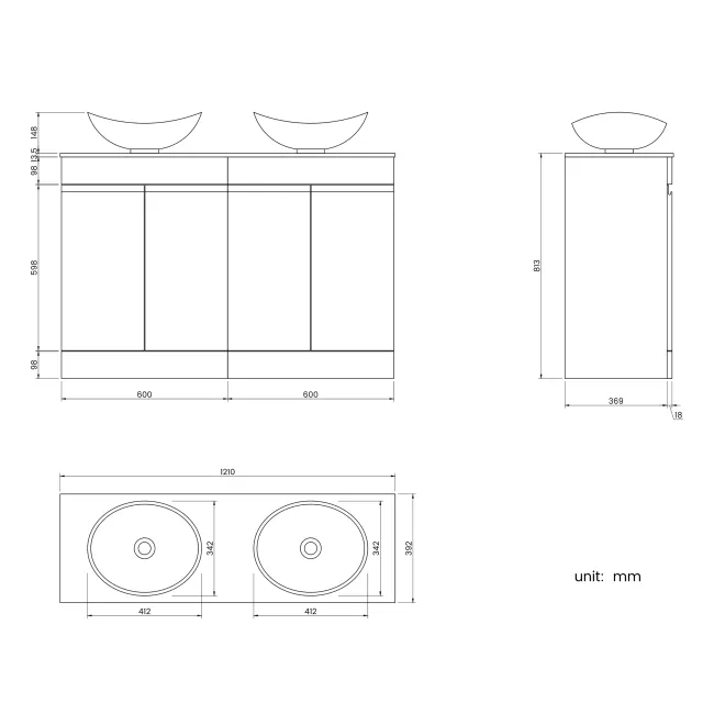 Trent Gloss White Double Vanity with Marble Top & Oval Counter Top Basin 1200mm