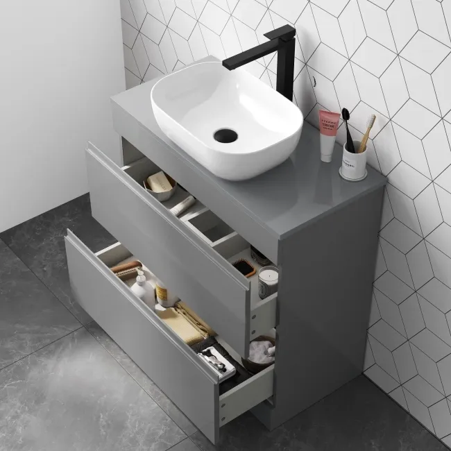 Trent Stone Grey Vanity Drawer with Curved Counter Top Basin 800mm