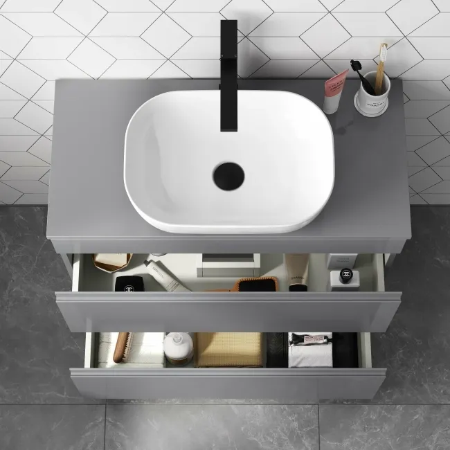 Trent Stone Grey Vanity Drawer with Curved Counter Top Basin 800mm