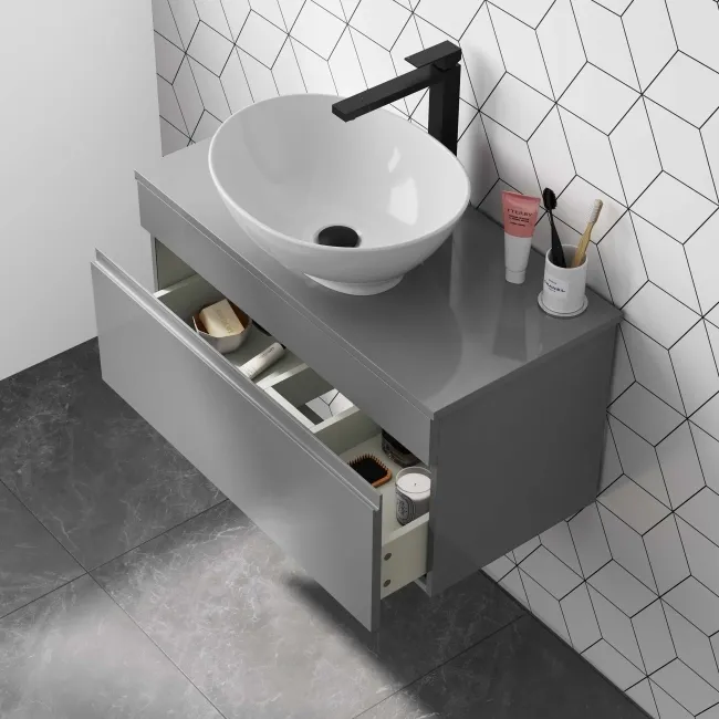 Trent Stone Grey Wall Hung Drawer Vanity with Oval Counter Top Basin 800mm
