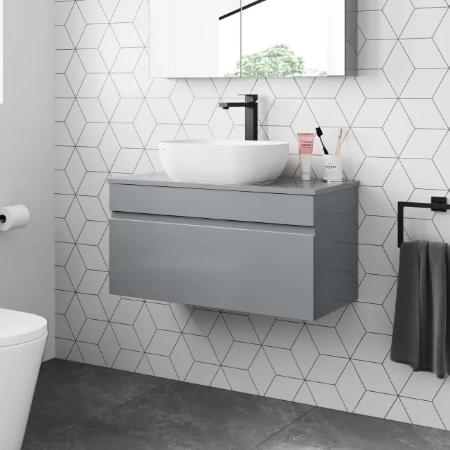 Trent Stone Grey Wall Hung Drawer Vanity with Curved Counter Top Basin 800mm