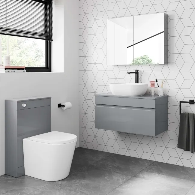 Trent Stone Grey Wall Hung Drawer Vanity with Curved Counter Top Basin 800mm