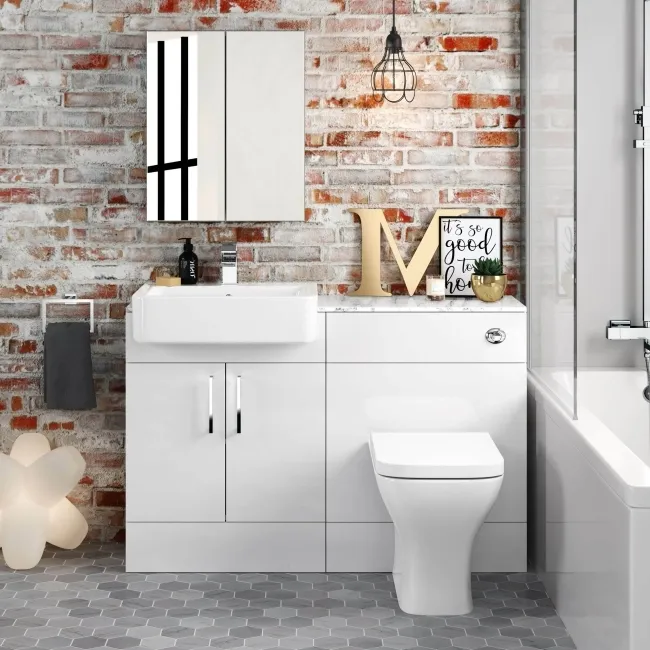 Harper Gloss White Combination Vanity Basin with Marble Top & Atlanta Toilet 1200mm