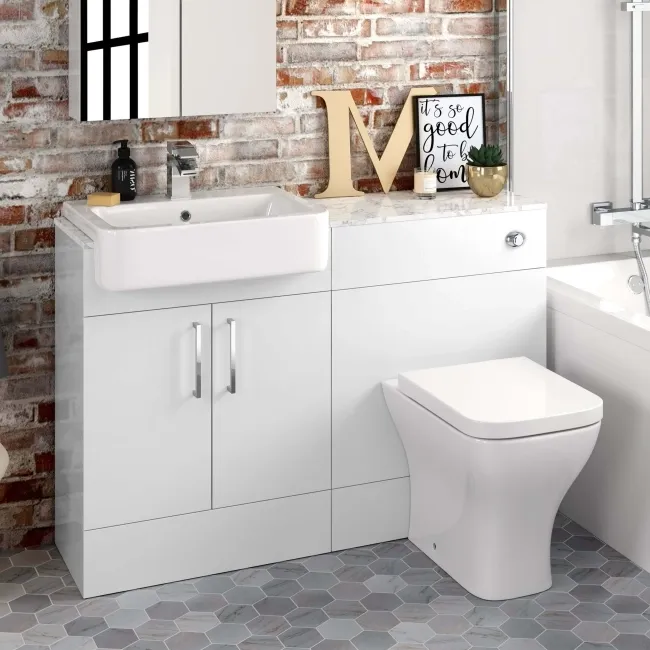 Harper Gloss White Combination Vanity Basin with Marble Top & Atlanta Toilet 1200mm