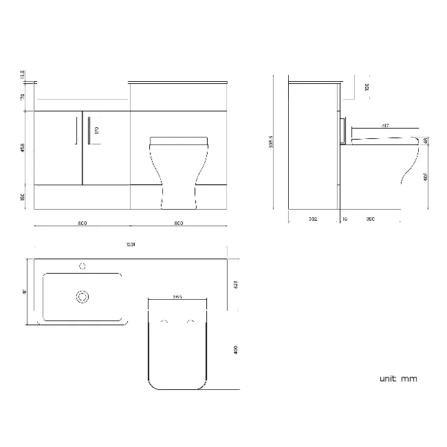 Harper Gloss White Combination Vanity Basin with Marble Top & Atlanta Toilet 1200mm