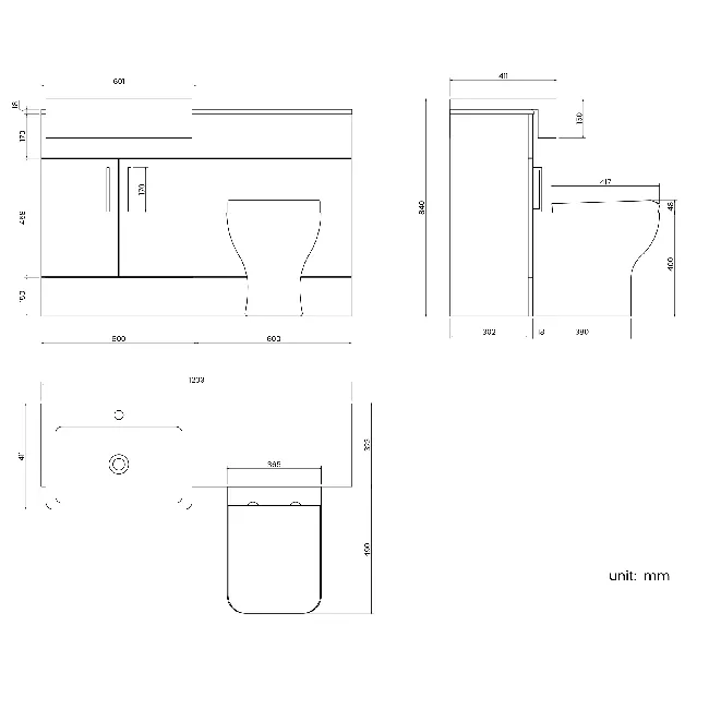 Harper Stone Grey Combination Vanity Basin and Atlanta Toilet 1200mm