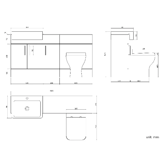 Harper Stone Grey Combination Vanity Basin and Atlanta Toilet 1500mm