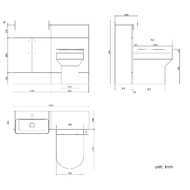 Harper Gloss White Combination Vanity Basin & Denver Toilet 1000mm