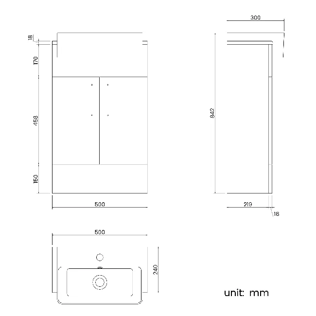 Harper Stone Grey Vanity with Semi Recessed Basin 500mm
