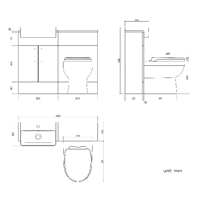 Harper Stone Grey Combination Vanity Basin & Seattle Toilet 1000mm