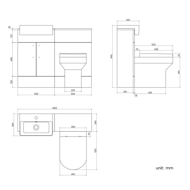 Harper Stone Grey Combination Vanity Basin & Denver Toilet 1000mm