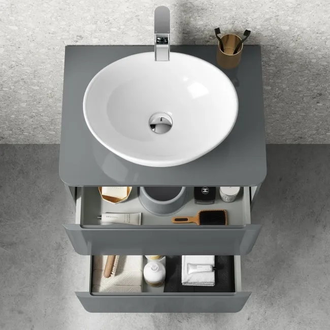 Corsica Storm Grey Drawer Vanity with Oval Counter Top Basin 600mm