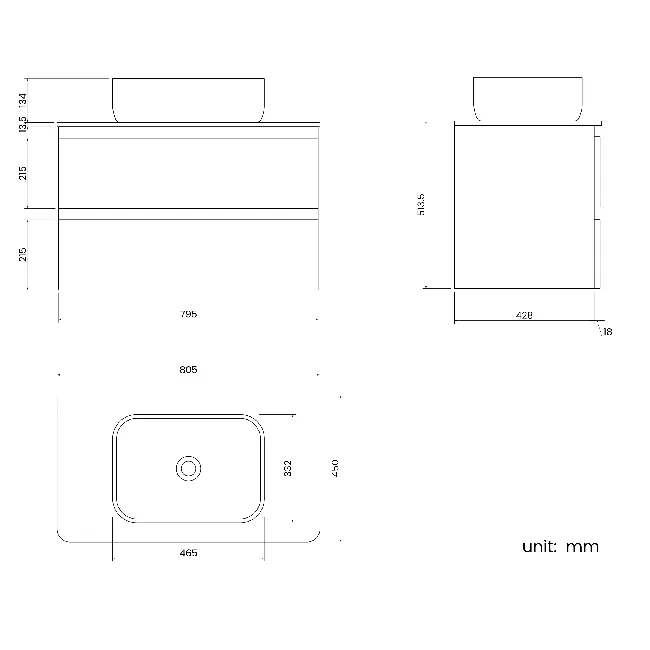 Corsica Storm Grey Wall Hung Drawer Vanity with Marble Top & Curved Counter Top Basin 800mm