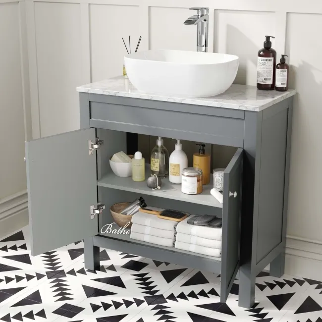 Bermuda Dove Grey Vanity with Marble Top & Curved Counter Top Basin 800mm