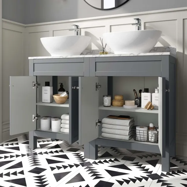 Bermuda Dove Grey Vanity with Marble Top & Oval Counter Top Basin 1200mm