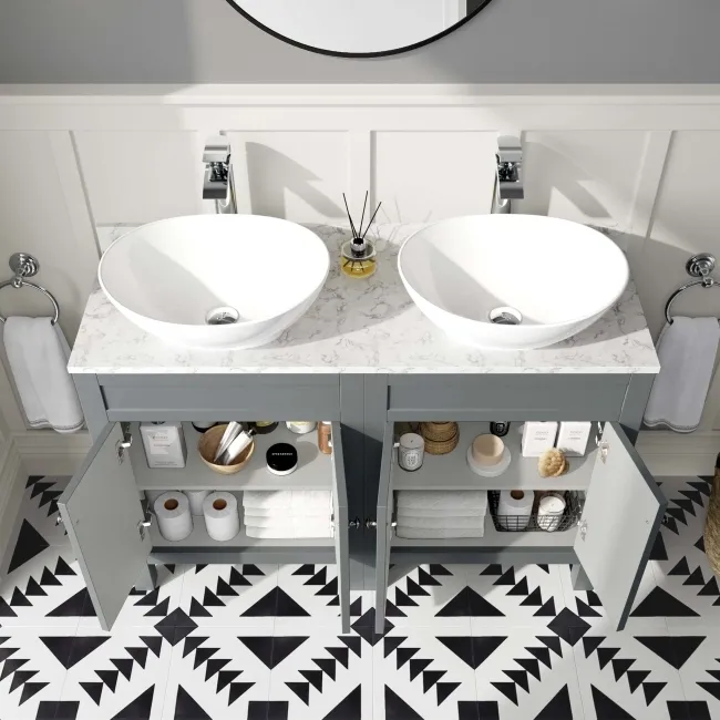 Bermuda Dove Grey Vanity with Marble Top & Oval Counter Top Basin 1200mm