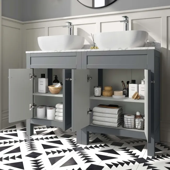 Bermuda Dove Grey Vanity with Marble Top & Curved Counter Top Basin 1200mm