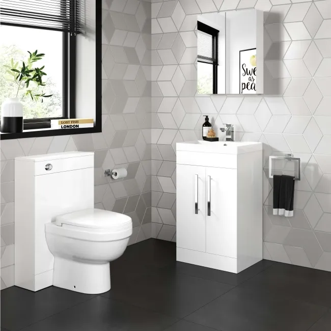 Avon & Trent Gloss White Slimline Back To Wall Unit and Seattle Toilet