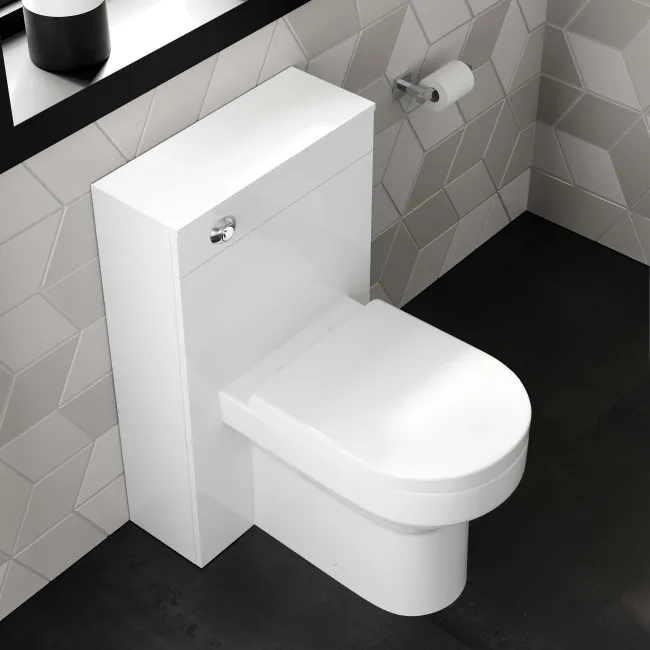 Avon & Trent Gloss White Slimline Back To Wall Unit and Denver Toilet