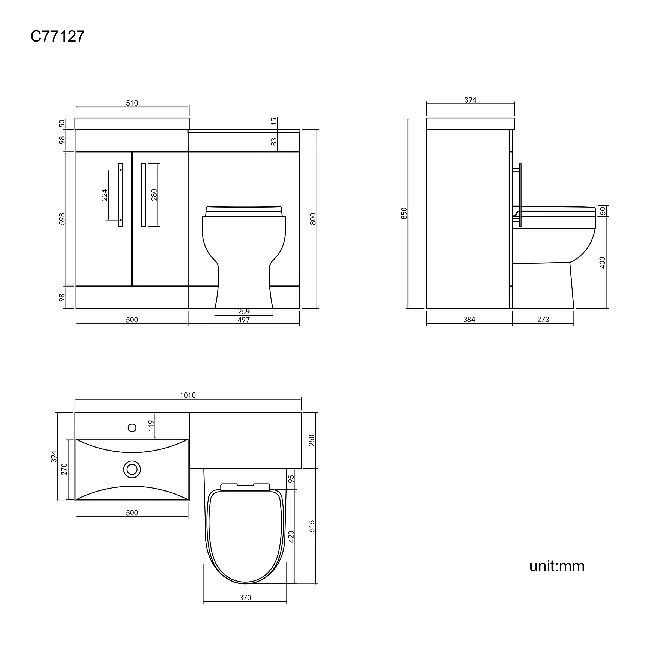 Avon Gloss White Combination Vanity Basin and Seattle Toilet 1000mm
