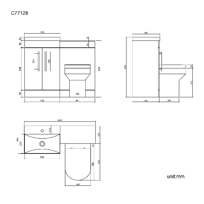Avon Gloss White Combination Vanity Basin and Denver Toilet 1000mm